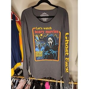 Ghost Face Long Sleeved T-Shirt Cut Collar Lets Watch‎ Scary Movies Size L